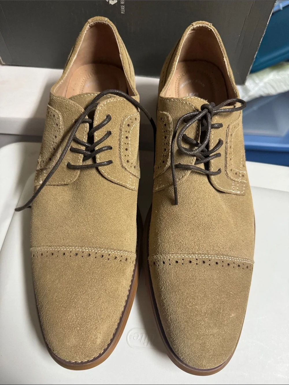 Stacy Adams Tan Suede Cap-Toe Derby Shoes